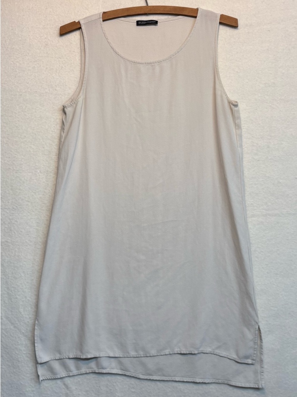 EILEEN FISHER Silk Sleeveless Tunic Tank Hi-Low Mini Dress Cream Beige